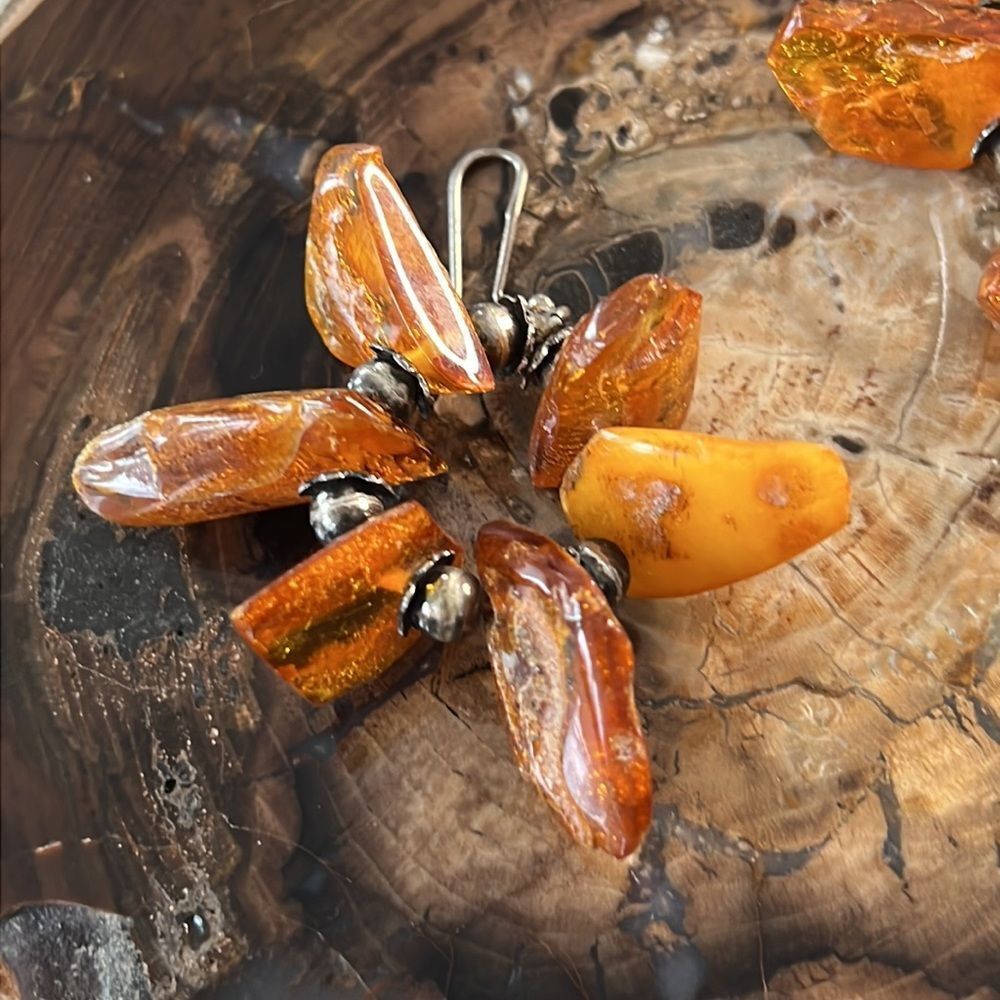 Silver And Amber Large Bold Statement Earrings - image 4